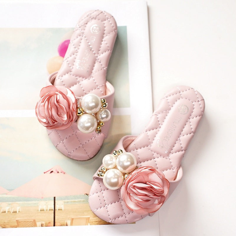 Summer Girl's Pearl Flowers Beach Slippers