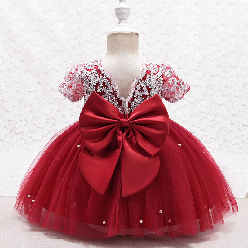 Girl Formal Dress Toddler Communion Baptism Bow Flower Girl Dress Princess Party Dress