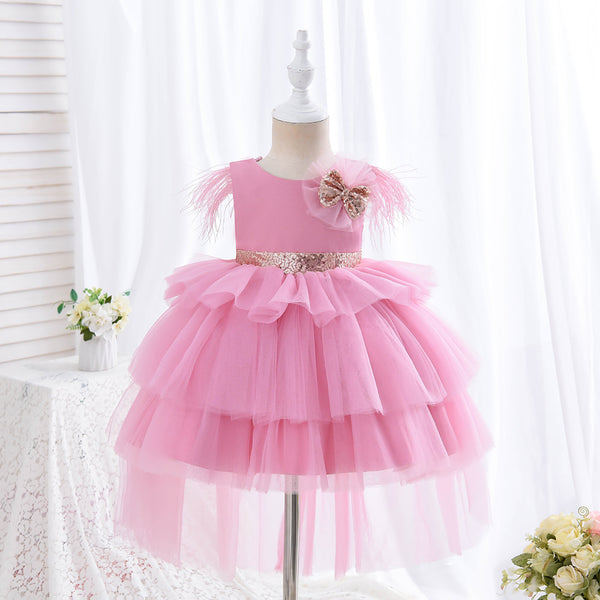 Flower Girl Dress Toddler Communion Pageant Cute Bow Princess Trailing Birthday Dress