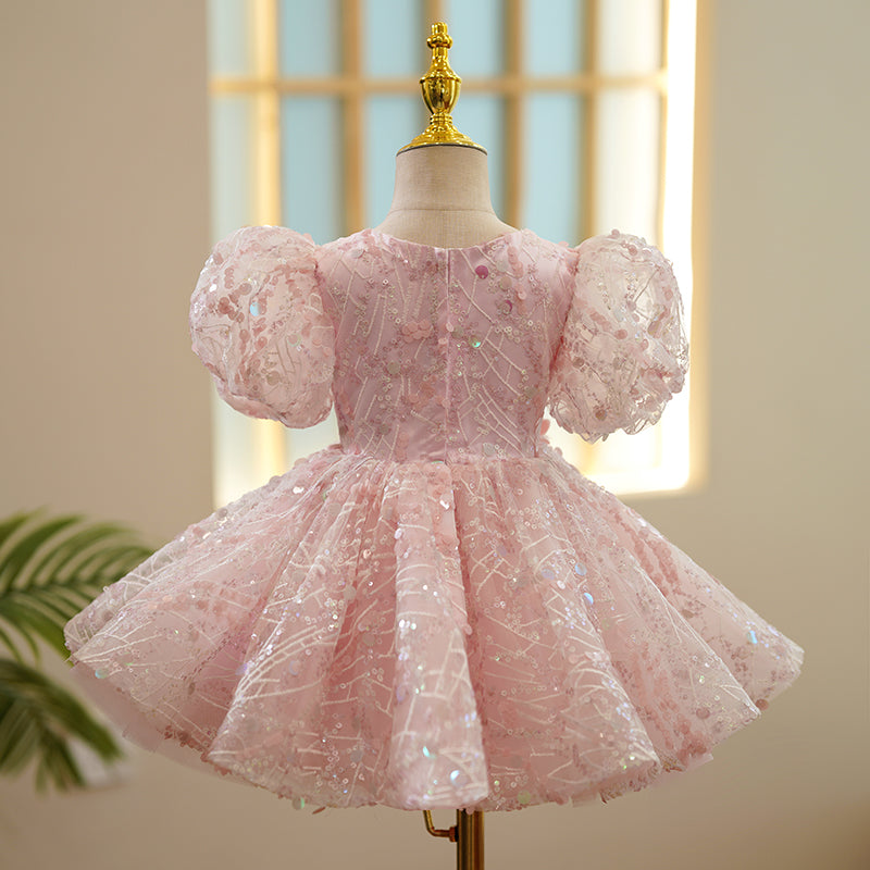 Baby Girl Birthday Party Dresses Girl Cute Sequined Puff Sleeves Formal Princess Dresses