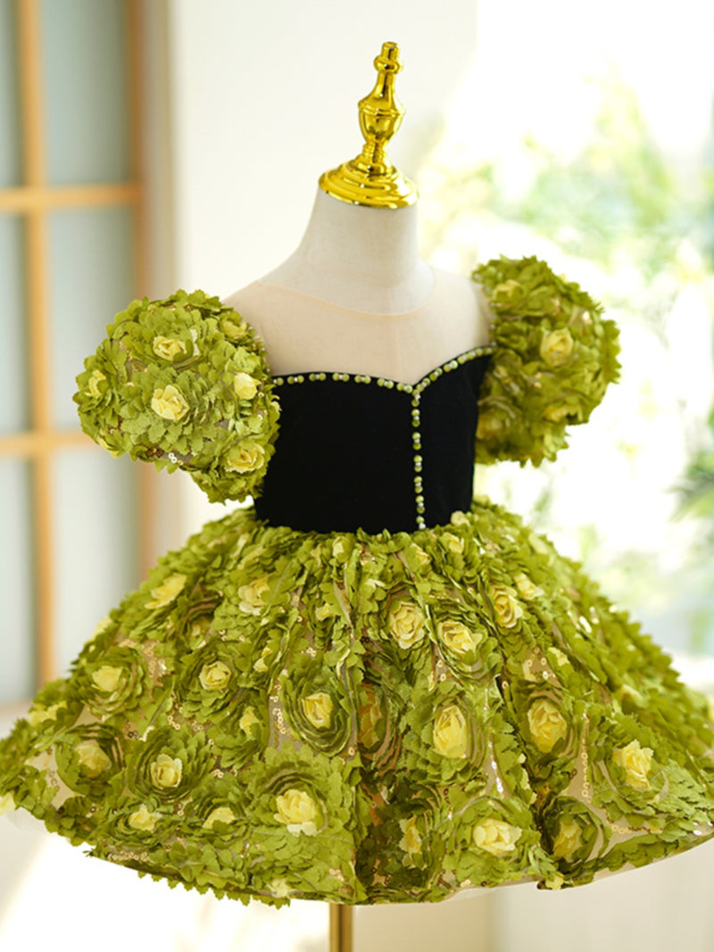 Baby Girl Toddler Flower Green Princess Birthday Dress