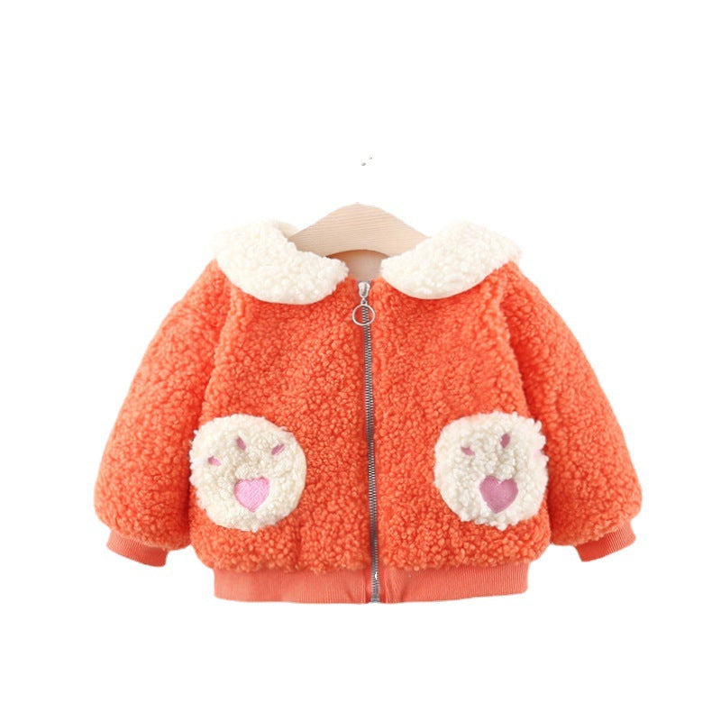 Cute Baby Zipper Rabbit Long-sleeved Wool Coat