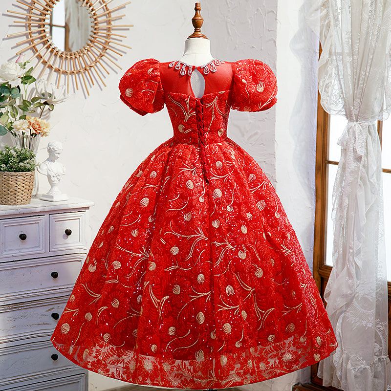 Little Girl Dream Children Pageant Red Sequins Wedding Princess Communion Dress