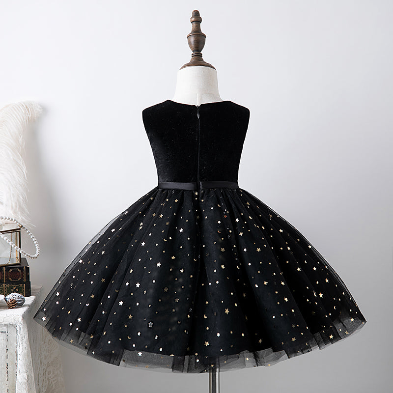 Baby Girl Princess Dress Sleeveless Black Puffy Sequined Birthday Party Dress