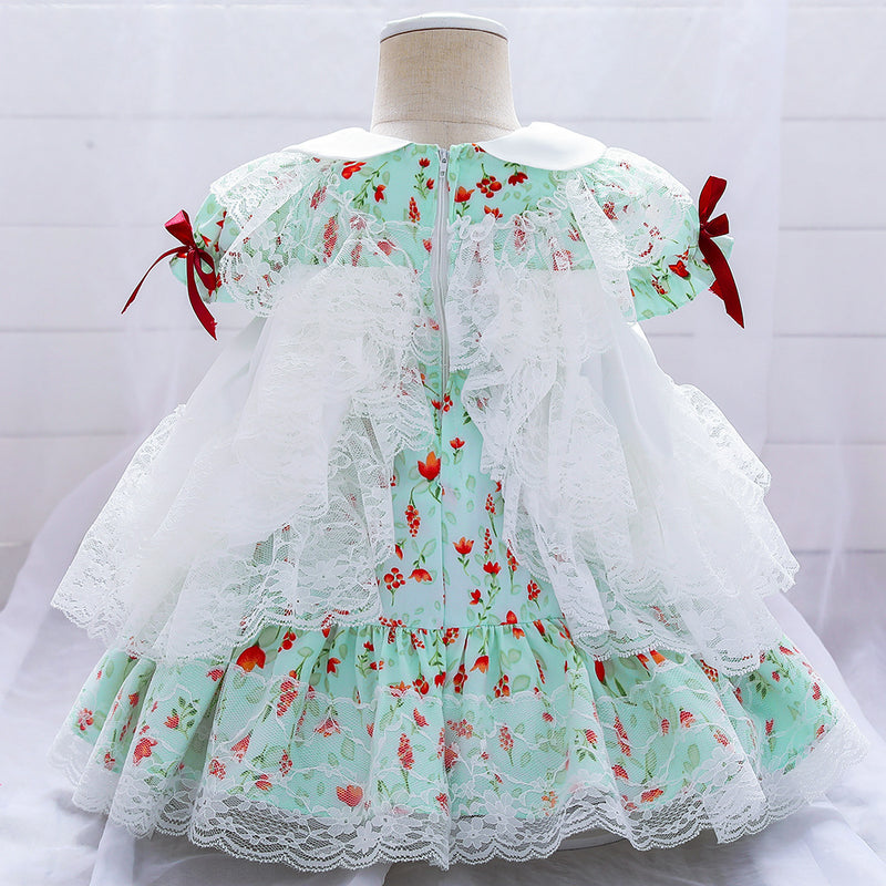 Baby Girl Birthday Party Dresses Toddler Lolita Lace Floral Formal Princess Dress