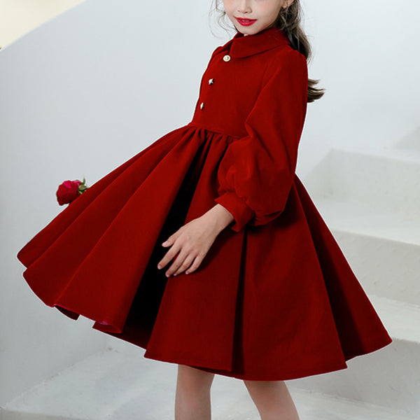 Baby Girl Dress Toddler Winter Red Long Sleeve Doll Collar Pageant Princess Dress