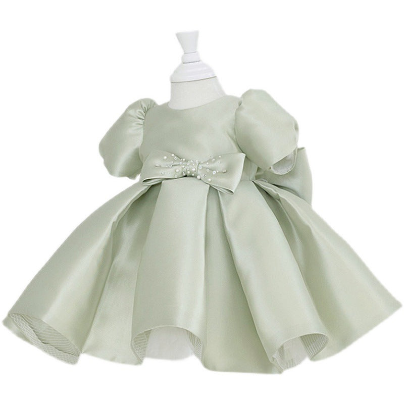 Baby Girl Birthday Party Dresses Toddler Round Neck Puff Sleeves Beaded Puffy Princess Dress