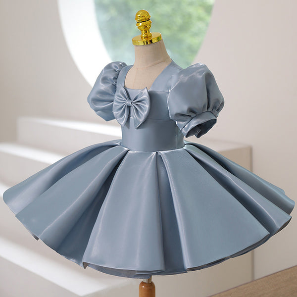 Toddler Prom Dress Girl Summer Vintage Blue Bow Birthday Party Formal Dress