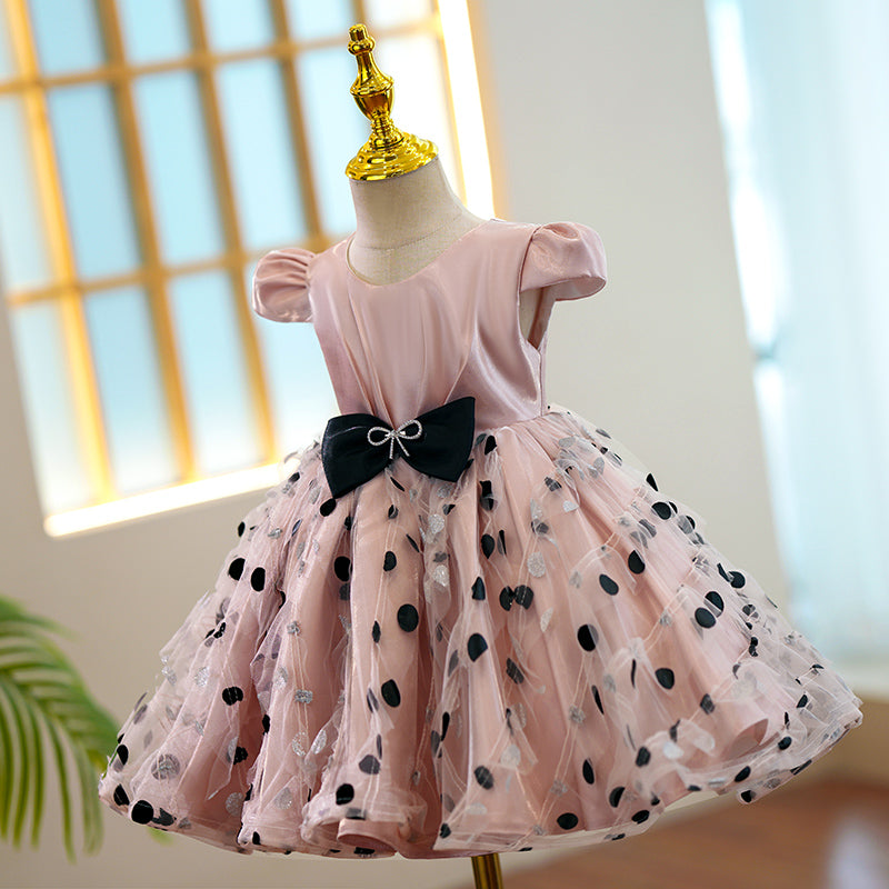 Toddler Prom Dress Girl Birthday Party Bowknot Polka Dot Fluffy Dress