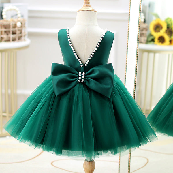 Baby Girl Princess Dress Toddler Summer Round Neck Beaded Birthday Party Dress Girl Formal Dresses