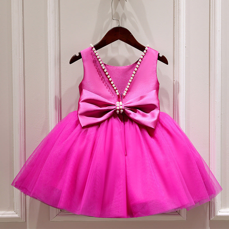 Baby Girl Formal Dresses Toddler Birthday Party Dress Pink Bow Puffy Girl Pageant Princess Dress