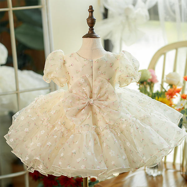 Baby Girl Dress Toddler Prom Wrinkle White Puffy Wedding Princess Dress