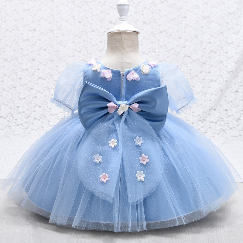 Baby Girls Prom Dress Toddler Cute Mesh Bow Princess Pageant Dress