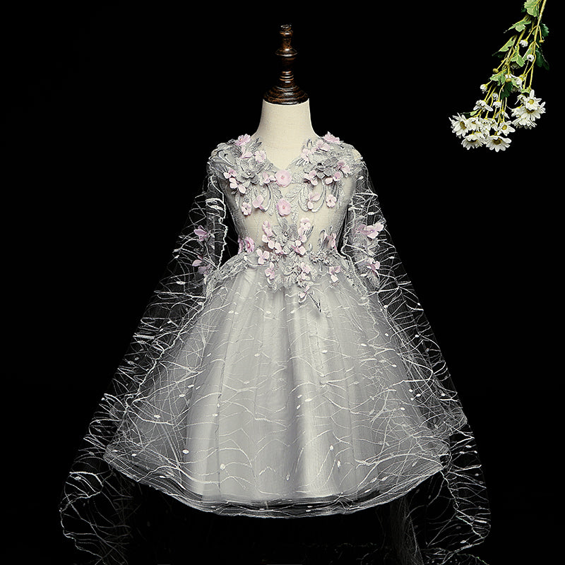 Flower Girl Dresses Girl Elegant Printed Embroidery Wedding Puffy Pageant Dresses