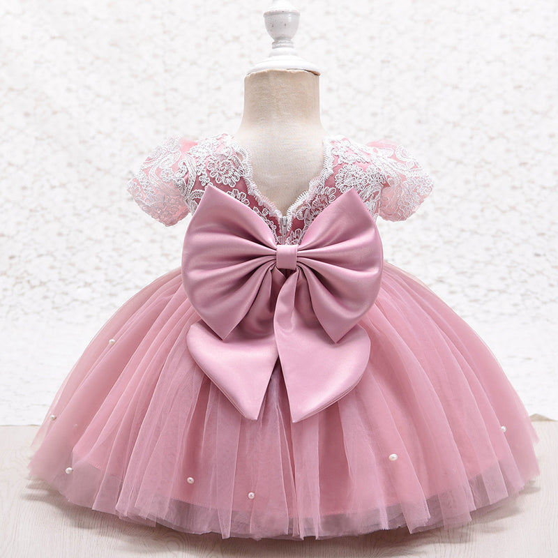 Girl Formal Dress Toddler Communion Baptism Bow Flower Girl Dress Princess Party Dress