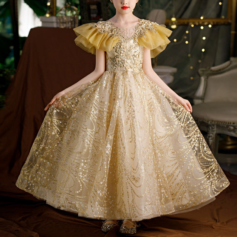 Marryshe - Girl Formal Dresses - Flower Girl Dress Children Summer Sequin Puffy Princess Cake Pageant Dress, Champagne / 5-6 Years (130cm) Marryshe - Girl Formal Dresses - Flower Girl Dress Children Summer Sequin Puffy Princess Cake Pageant Dress, Champagne / 5-6 Years (130cm)