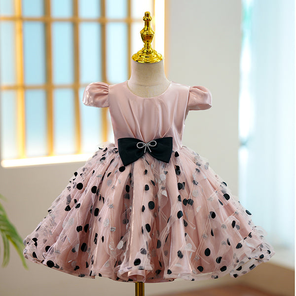 Toddler Prom Dress Girl Birthday Party Bowknot Polka Dot Fluffy Dress