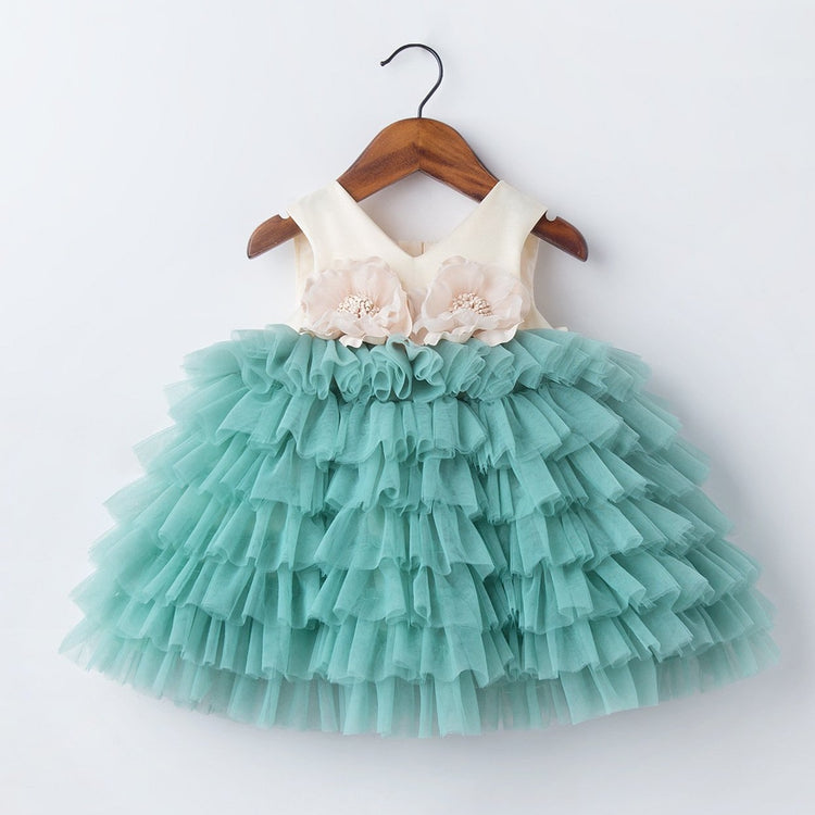 Baby Girl Birthday Party Dress Sleeveless Mesh Cake Flower Gilr Dress Princess Dress