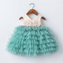 Baby Girl Birthday Party Dress Sleeveless Mesh Cake Flower Gilr Dress Princess Dress