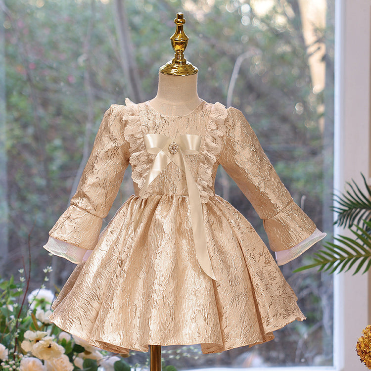 Toddler Ball Gowns Girl Gold Vintage Court Lace Formal Princess Dress