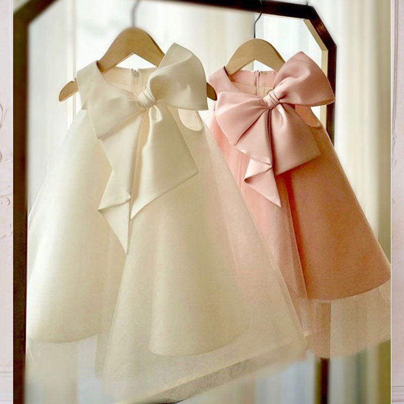 First Communion Dress Girl Formal Princess Dress Summer Bowknot Birthday Party Dress