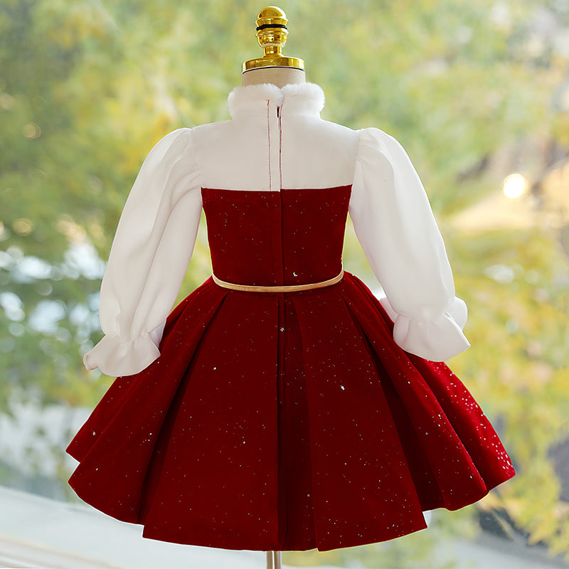 Baby Girl and Toddler Winter Long Sleeve Beaded Puffy Princess Birthday Party Dress