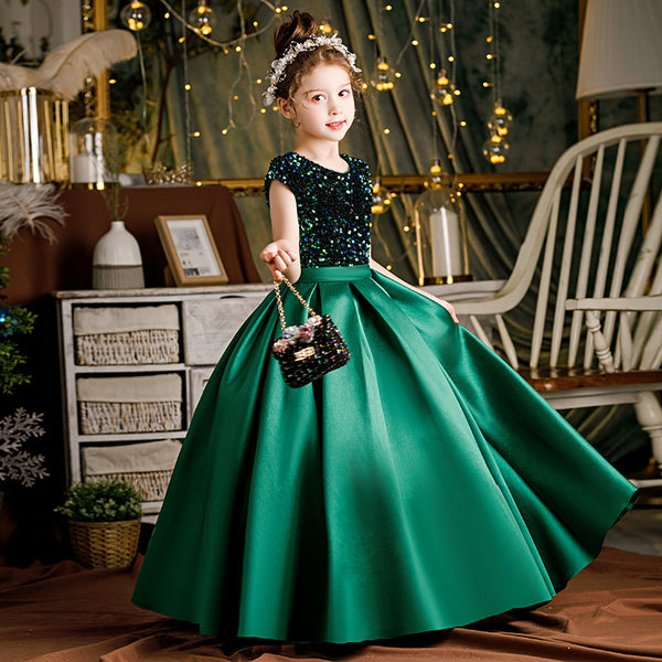 Elegant Baby Girl  Birthday Green Sequins Party Dress