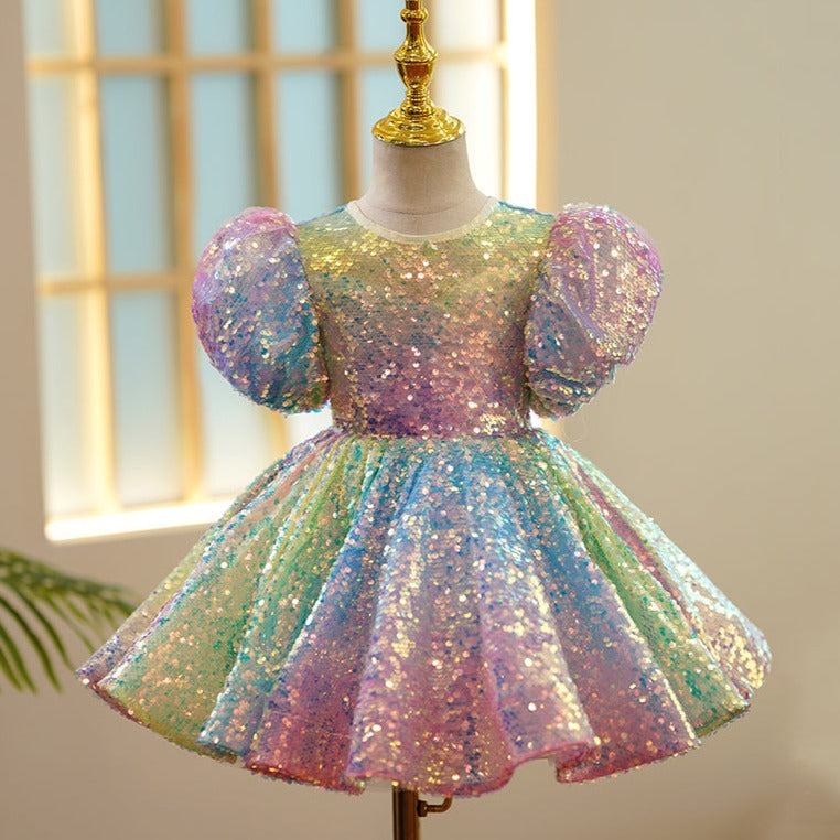 multicolor sequin dress Baby Girl Dress Toddler Ball Gowns Multicolor Sequins Birthday Party Dress, Multicolor / 3-4 Years (110cm)