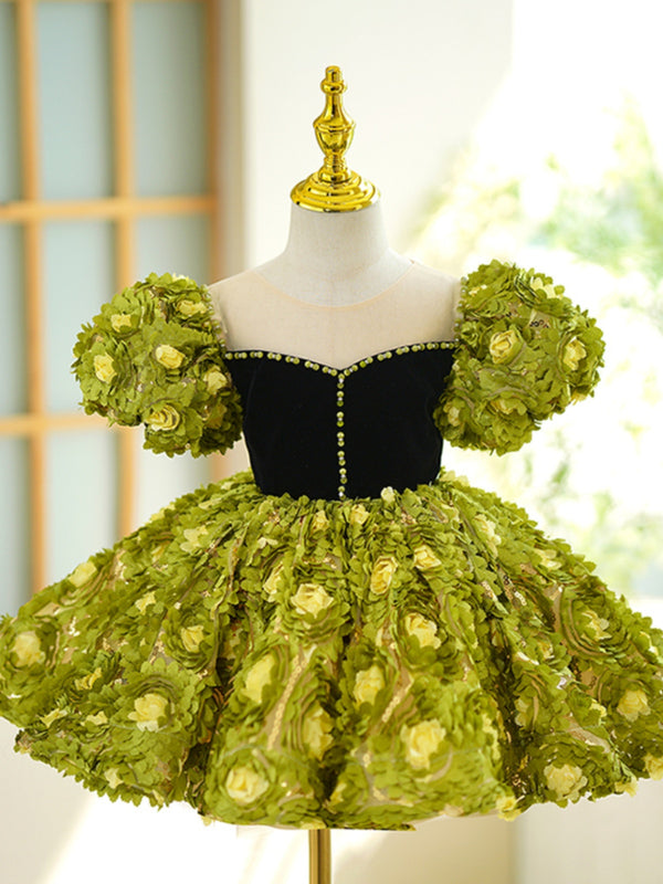 Baby Girl Toddler Flower Green Princess Birthday Dress