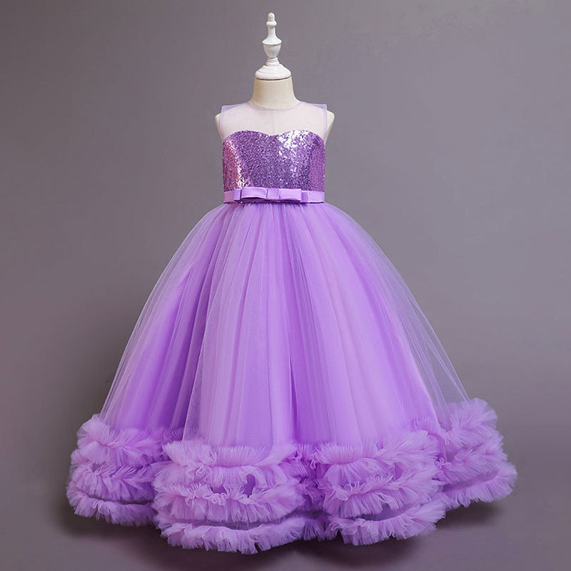 Girls Pageant Princess Dress Baby Girl Summer Mesh Cake Sequins Birthday Party Formal Dress