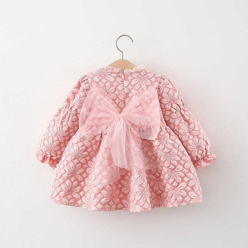 Baby Girl Cute Autumn Long Sleeve Bow Daily Princess Dress