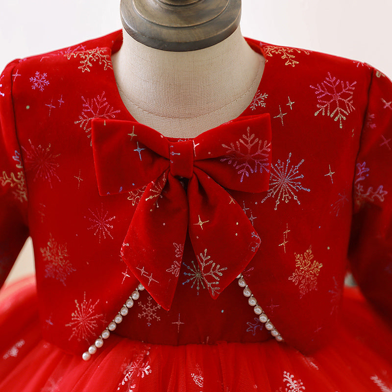 Girl Christmas Dress Baby Girl Dress Toddler Christmas Red Cute Snowflake Party Princess Dress