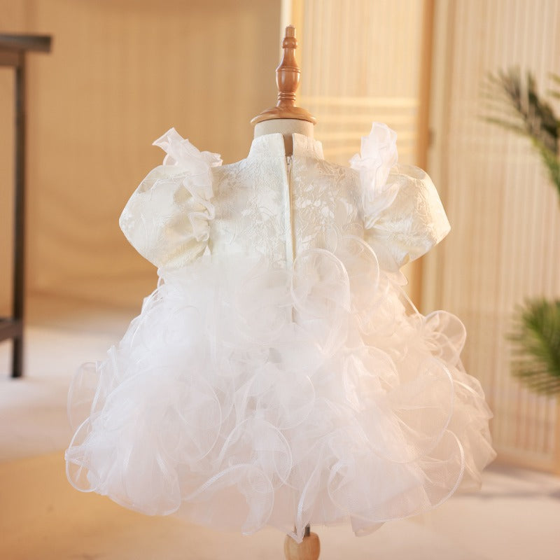 White Flower Girls Birthday Fluffy Party Wedding Princess Dress