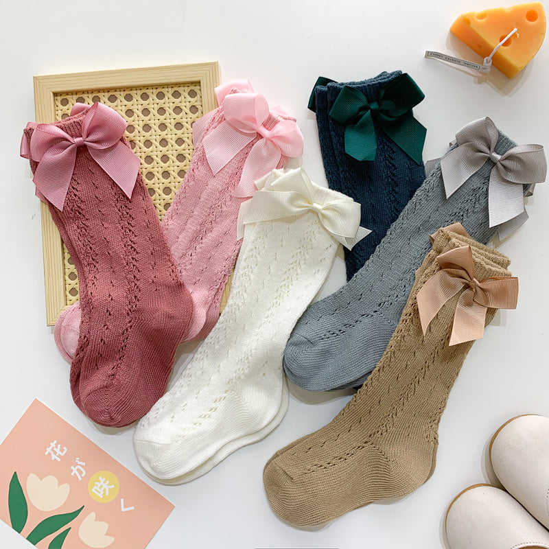 Children's Solid Color Mesh Bow Midi Stockings