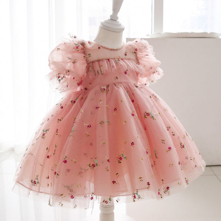 Baby Girl Formal Dresses Toddler Bow Puffy Floral Princess Dress Girl Birthday Party Dress