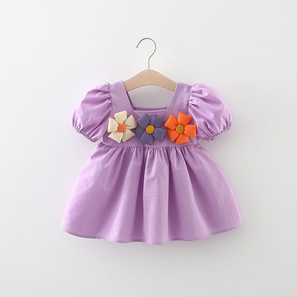 Summer Baby Girl Cotton Puff Sleeve Cute Dress