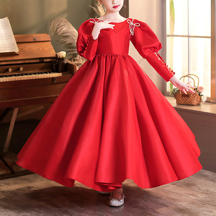 Girl Christmas Dress Toddler Ball Gowns Girl Red Bubble Long Sleeve Puffy Pageant Party Princess Dress