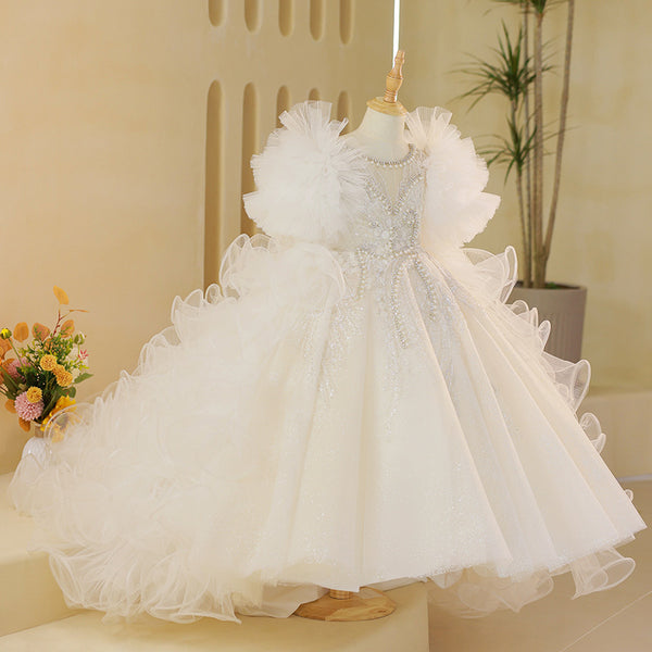 Girls Party Fluffy Birthday Trailing Princess Dress