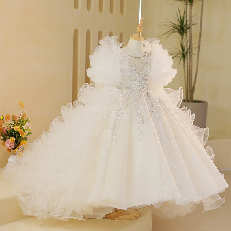 Girls Party Fluffy Birthday Trailing Princess Dress