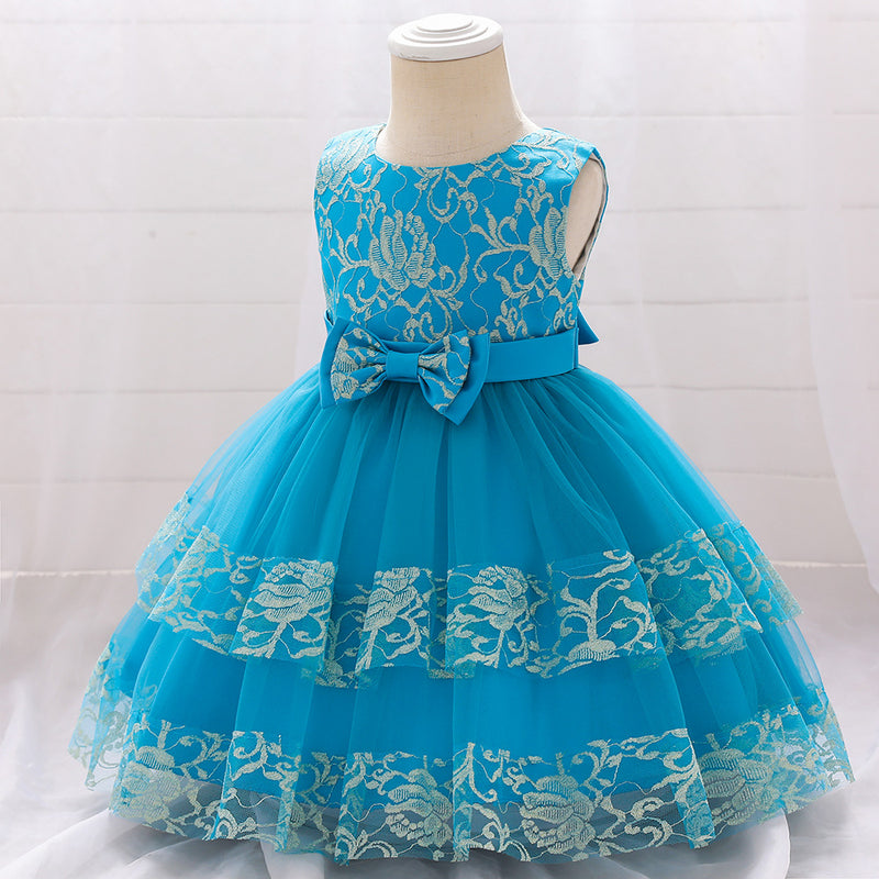Baby Girl Birthday Party Dresses Toddler Summer Sleeveless Cute Fluffy Lace Formal Princess Dresses