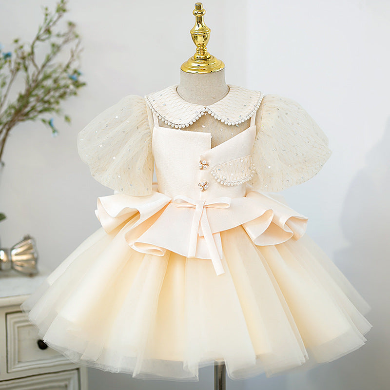 Baby Girl Birthday Party Dress Doll Neck Puff Sleeve Puffy Princess Dress