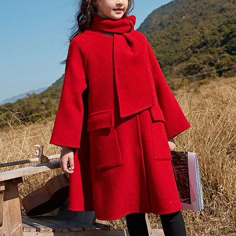 Girls Warm Double-sided Wool Long Coat