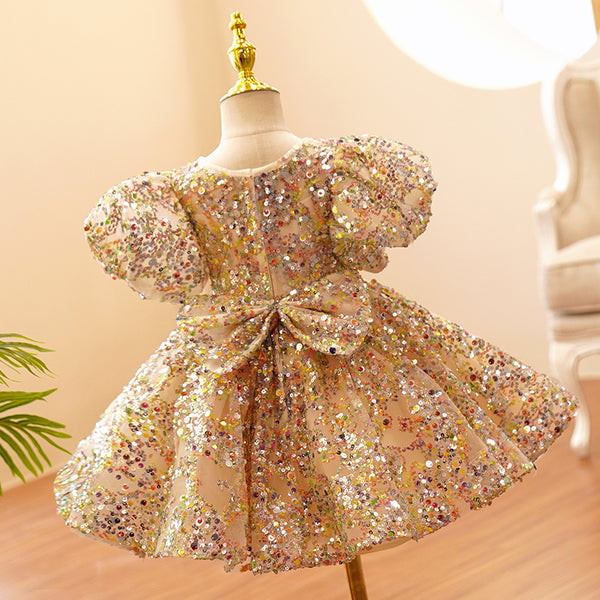 Baby Girl Formal Princess Dress Baby Girl Sequin Mesh Puffy Birthday Party Dress