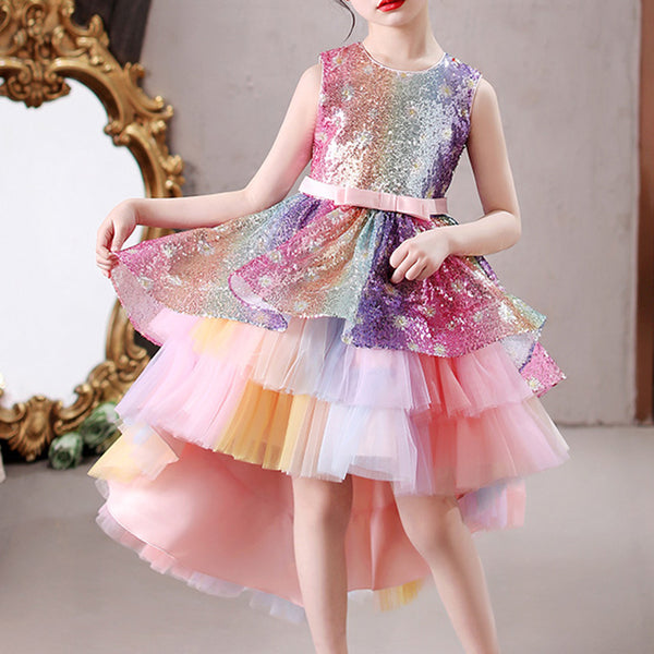 Girls Pageant Dresses Gorgeous Lace Sleeveless Ball Gown Rainbow Formal Dress