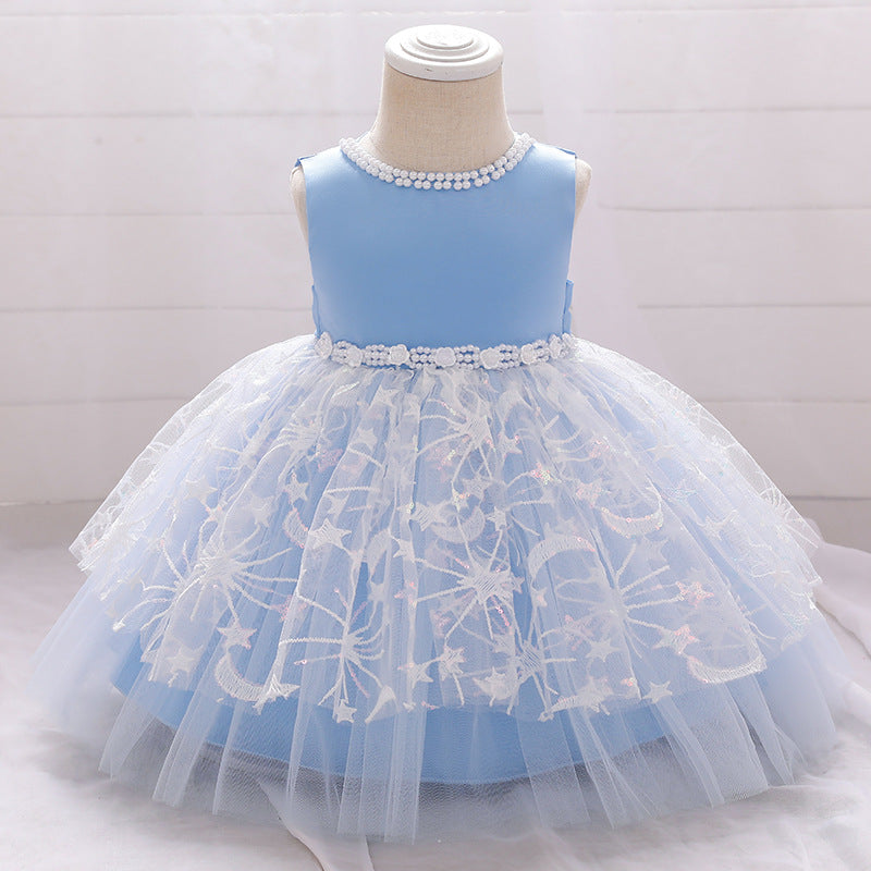 Little Girl Dress Toddler Prom Beaded Round Neck Sleeveless Puffy Princess Dress