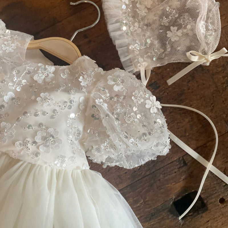 Elegant Baby White Tassel Mesh Princess Dress Toddler Flower Girl Dress