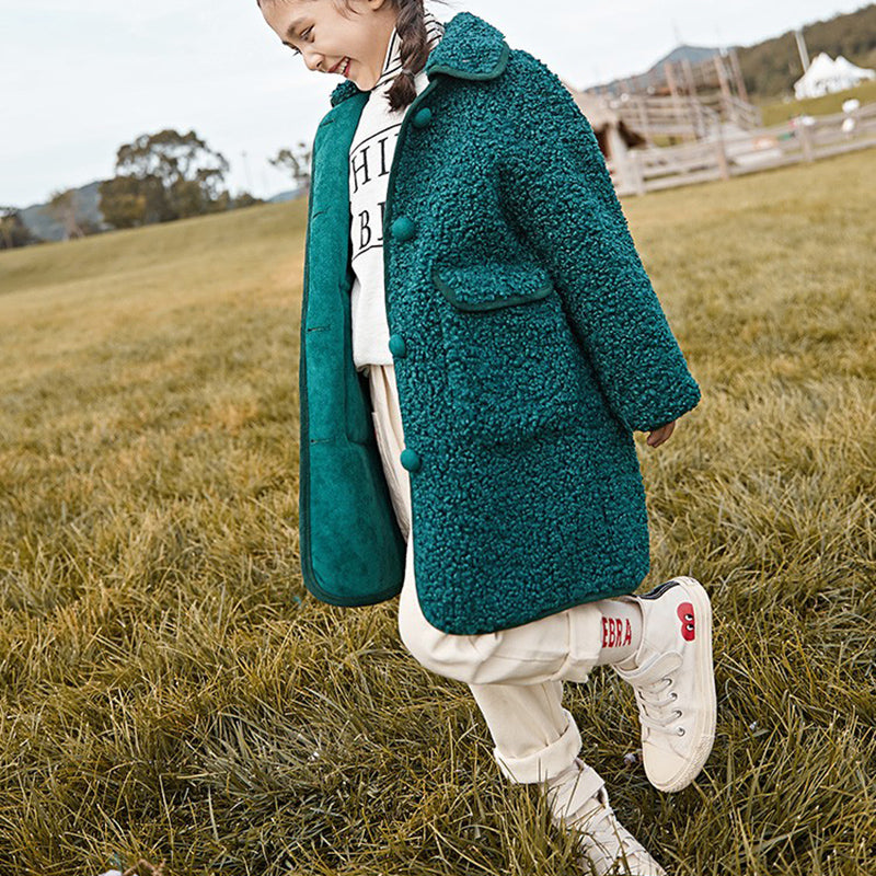 Girls' Lamb Wool Jacket Mid-length Coat