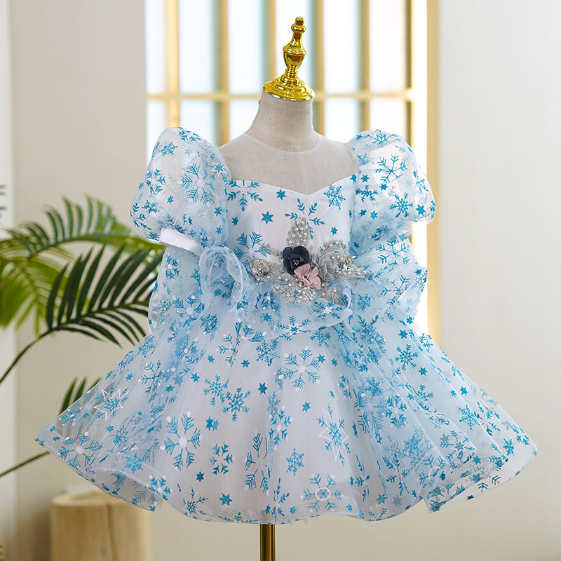 Baby Girl Easter Dress Toddler Flower Embroidered Puff Sleeves Summer Snowflake Wedding Princess Dress