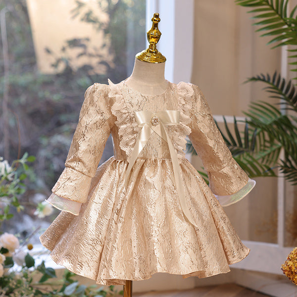 Toddler Ball Gowns Girl Gold Vintage Court Lace Formal Princess Dress