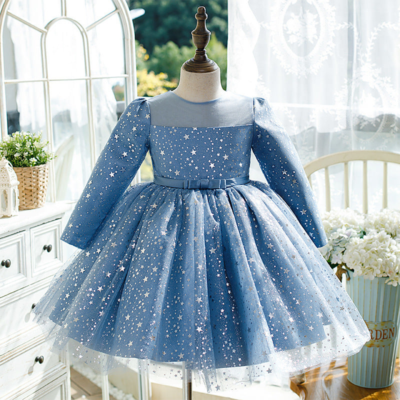 Party Wear Powder Blue Dress For Kids Baby Girl Birthday Party